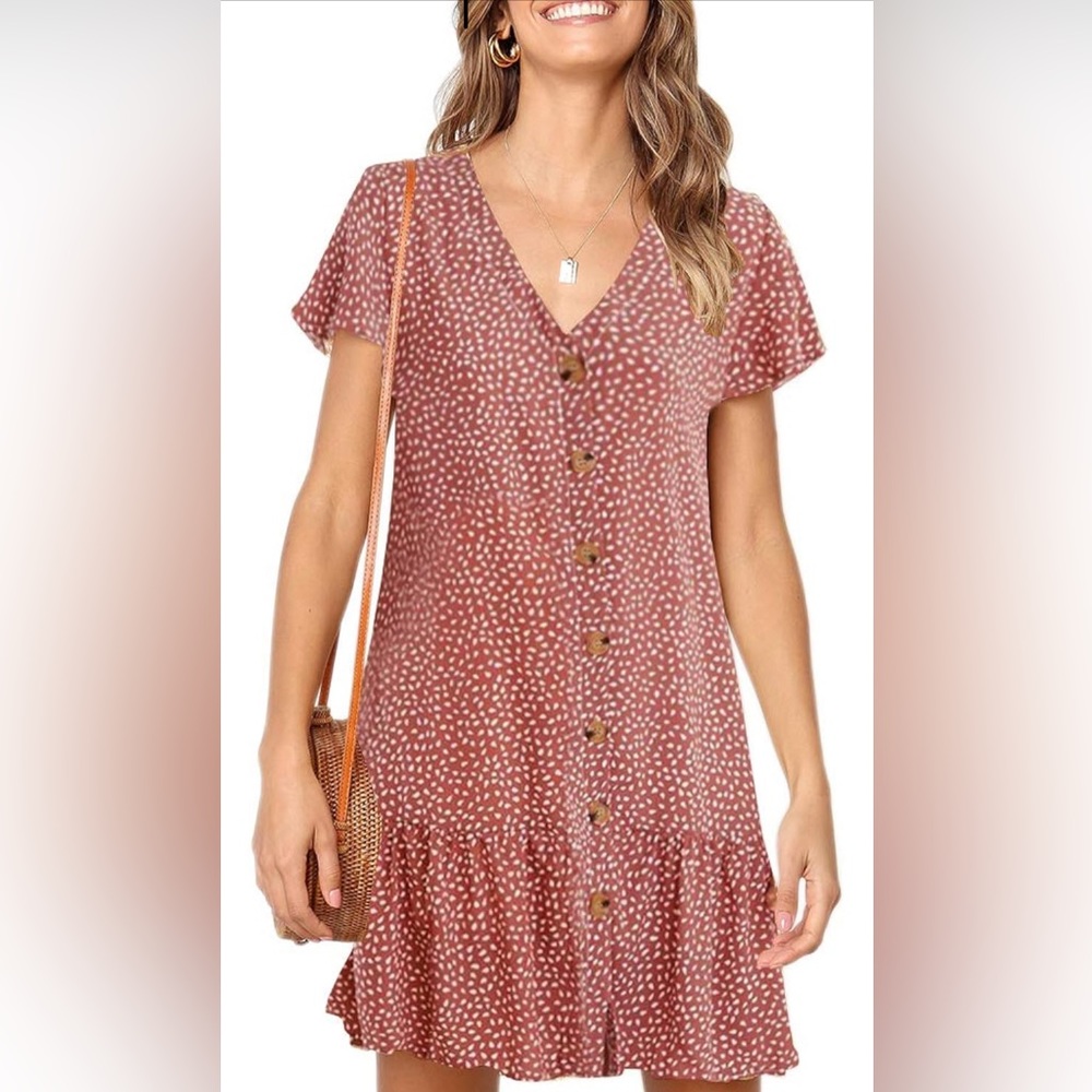 Women’s Polka Dot V-Neck Button Down T-Shirt Dress, Size Medium